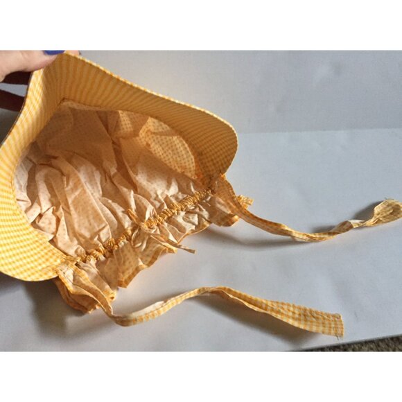 Vtg 1960\'s Cotton Prairie Bonnet Button Scallop Edges Yellow And White Gingham main image 7